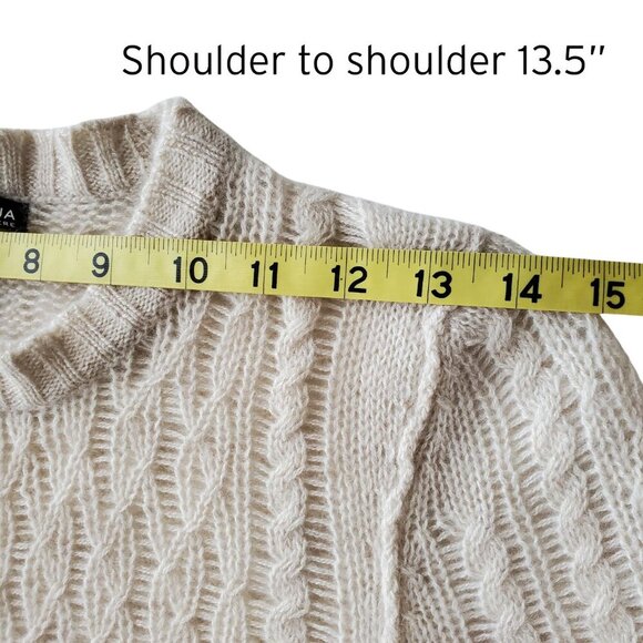 AQUA Cashmere Sweater Open Weave Cream Color Cable Knit Lightweight Size XS - Picture 11 of 13